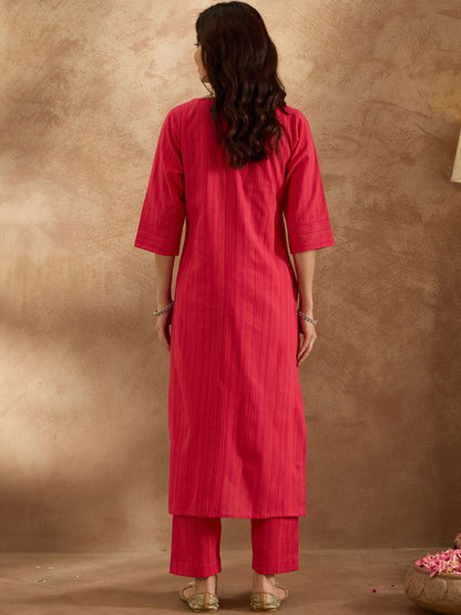 Dhiyona IE Women Floral Embroidered Regular Thread Work Pure Cotton Kurta with Trousers