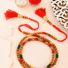 Dhiyona Red Stone Studded & Beaded Thread Rakhi With Roli Chawal With Greeting Card