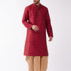 Men's Maroon Silk Blend Straight Kurta and Dhoti Set