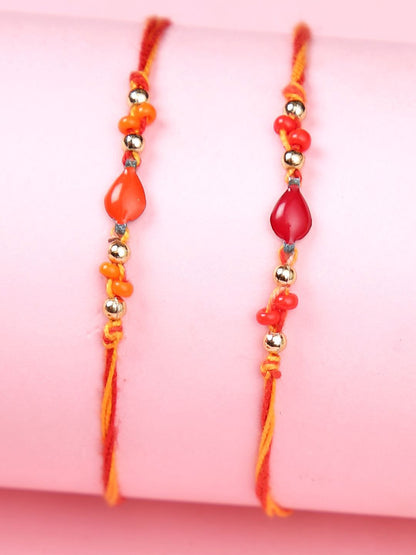 Anouk Orange Set Of 2 Beaded Thread Rakhis With Roli Chawal & Greeting Card