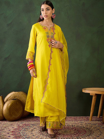 Indyancart SN Women's Embroidered Three Quarter Sleeves Kurta & Trousers With Dupatta