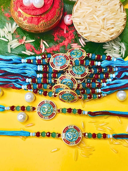 Anouk Set Of 12 Beaded Cotton Thread with AD Stones & Meenakari Designer Rakhi for Brother