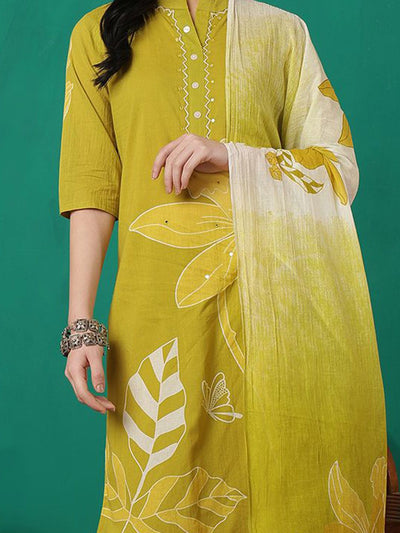 Indyancart SN Women's Printed Pure Cotton Straight Kurta & Trouser With Dupatta