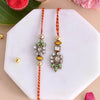 Dhiyona Kundan Studded Floral Bhaiya Bhabhi Thread Rakhi With Roli Chawal & Greetings Card
