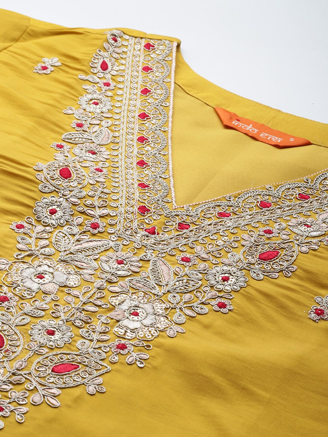 Indyancart IE Ethnic Motifs Embroidered Sequinned Kurta with Trousers & With Dupatta
