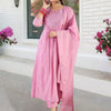 Dhiyona IE Women Pleated Mirror Work Pure Cotton Kurta with Trousers & With Dupatta