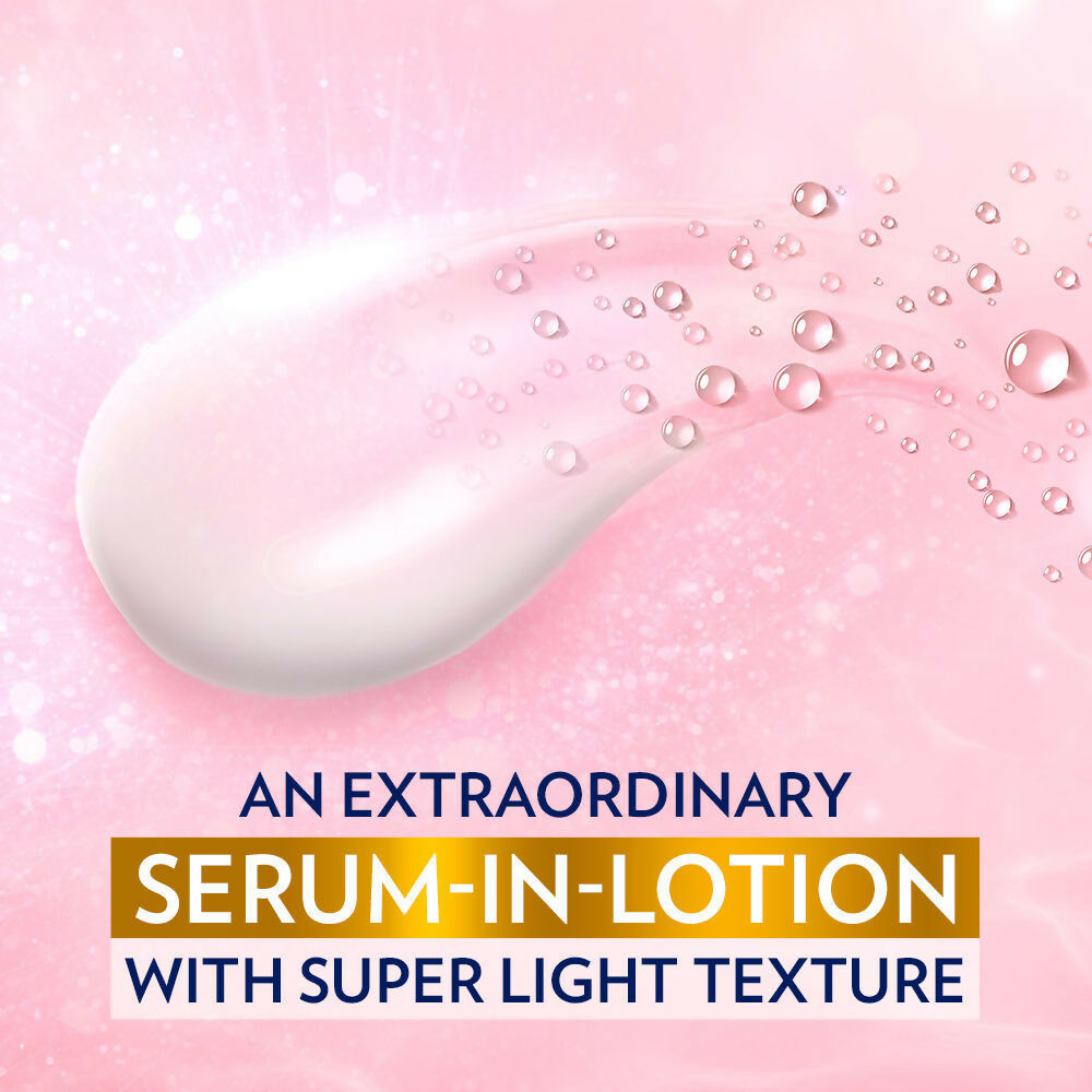 Vaseline Healthy Bright body lotion and Gluta-Hya Dewy Radiance serum-in-lotion combo bottles for skin brightening and hydration.
