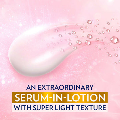 Vaseline Healthy Bright body lotion and Gluta-Hya Dewy Radiance serum-in-lotion combo bottles for skin brightening and hydration.