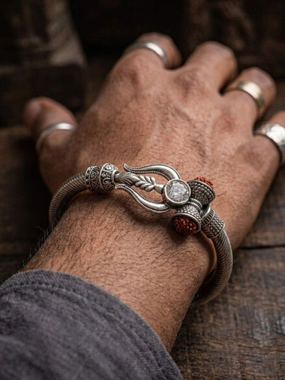 Anouk Silver Plated Trishool Design Rudraksh Rakhi Bracelet