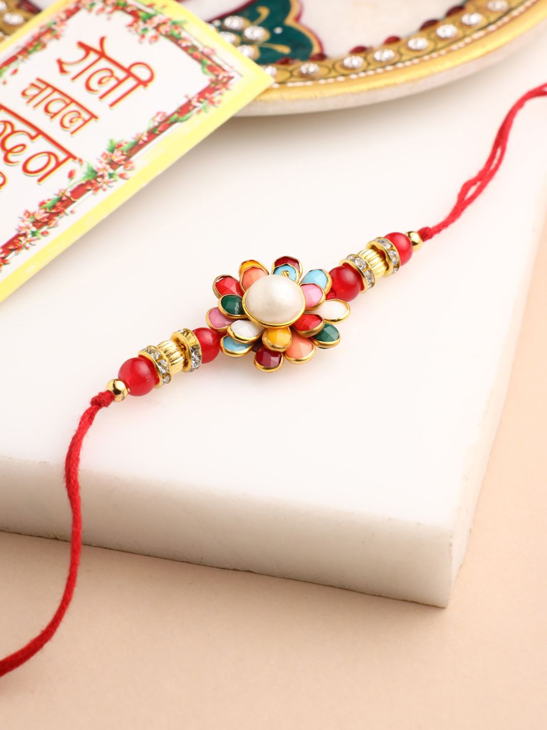 Anouk Men Multicolor Beads & Pearls Floral Design Thread Rakhi For Rakshabandhan