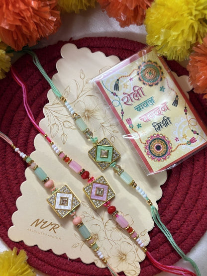 Anouk Set Of 3 Multicolor Ad Thread Rakhi With Roli Chawal Chandan Mishri