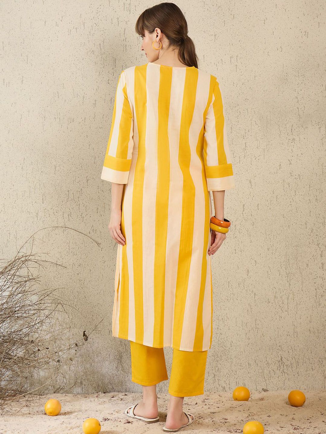 Women Striped Pure Cotton Straight Kurta with Trouser