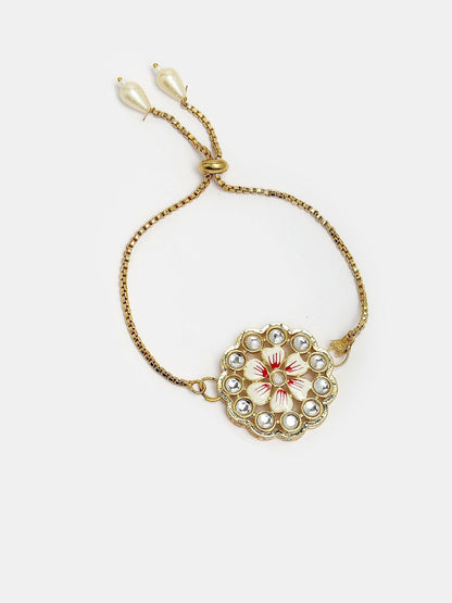 Anouk Unisex Set Of 2 Gold Kundan-Studded Bhaiya Bhabhi Rakhi Set With Roli Chawal