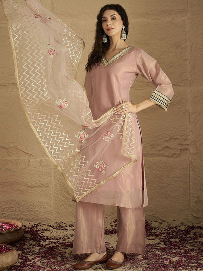 Indyancart VA Women Solid Kurta with Palazzo & Dupatta
