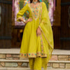 Dhiyona IE Ethnic Motifs Embroidered Thread Work A-Line Kurta with Trousers & With Dupatta