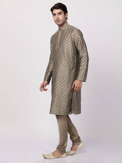 Men's Chiku Cotton Blend Straight Kurta Pyjama Set