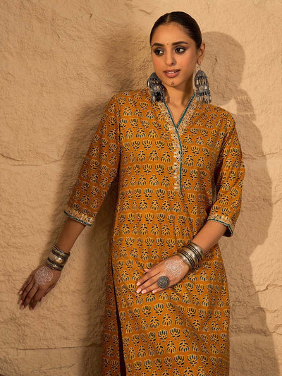 Indyancart IE Women's Women Printed Straight Kurta Trousers set