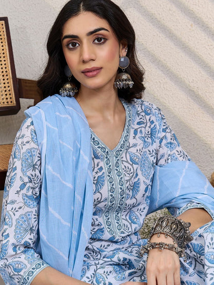 Women Ethnic Motifs Printed Pure Cotton Kurta with Trousers & Dupatta