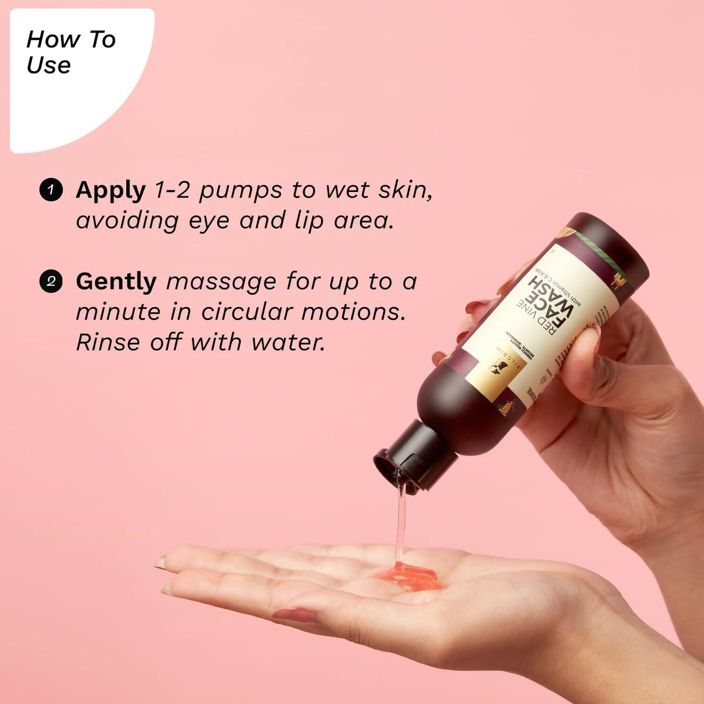 Pilgrim French Red Vine Face Wash with Vitamin C and Aloe, exfoliating scrub for anti-aging and dark spots treatment.