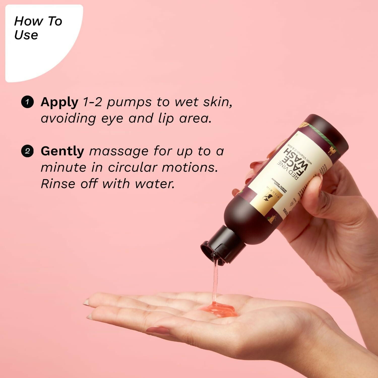 Pilgrim French Red Vine Face Wash with Vitamin C and Aloe, exfoliating scrub for anti-aging and dark spots treatment.