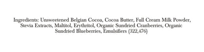 Zevic Belgian Couverture Chocolate with Organic Cranberries and Blueberries