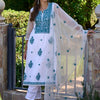 Dhiyona IE Floral Embroidered Notch Neck Thread Work Organza Kurta With Trousers & Dupatta