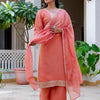 Dhiyona VV Women's Embroidered Silk Blend Calf Length Straight Kurta with Palazzo & Dupatta Set