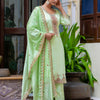 Dhiyona VV Women's Embroidered Silk Blend Calf Length Straight Kurta Trouser with Dupatta Set