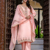 Dhiyona VV Women's Embroidered Silk Blend Calf Length Straight Kurta Trouser with Dupatta Set
