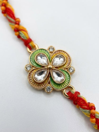 Anouk Traditional Artificial Stones Thread Rakhi With Roli Chawal Chandan Mishri