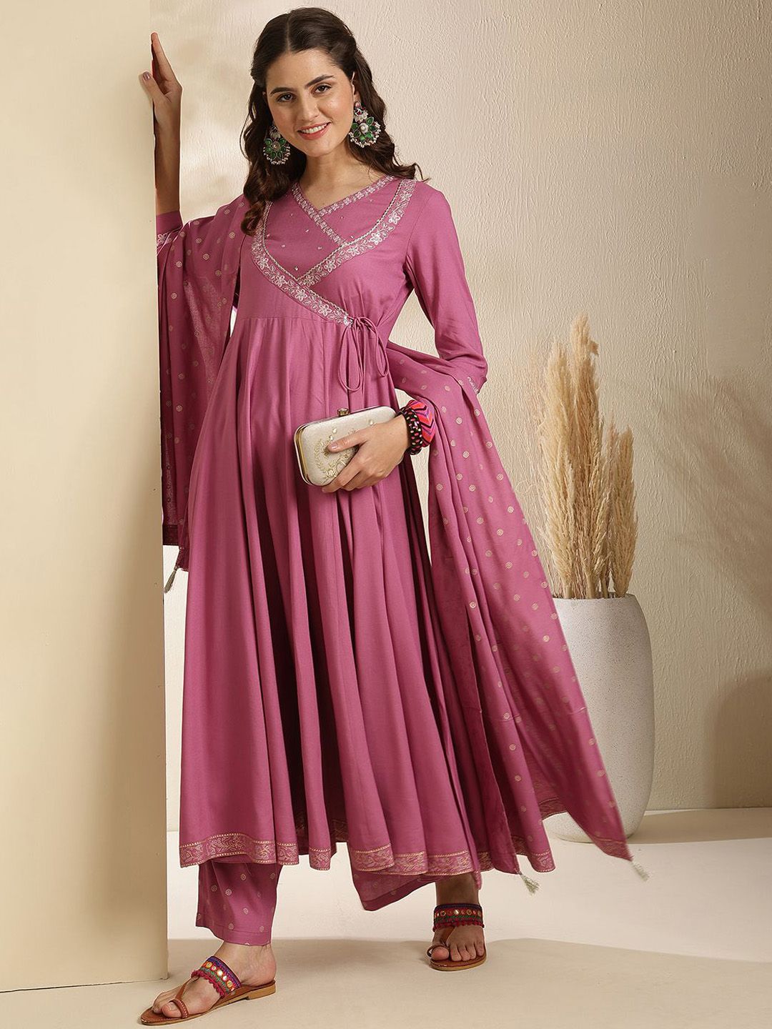 Indyancart SN Women's Ethnic Motifs Embroidered Anarkali Kurta with Palazzo & Dupatta