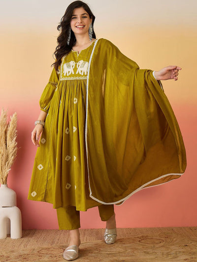 Indyancart SN Women's Ethnic Motifs Embroidered Sequinned Pure Cotton Kurta And Trouser With Dupatta