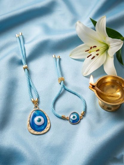 Anouk Set Of 2 Blue Evil Eye Bhaiya Bhabhi Wraparound Rakhi