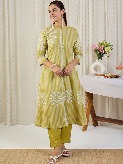 Indyancart IE Printed Pure Cotton Mandarin Collar Neck Top With Trousers Co-Ords
