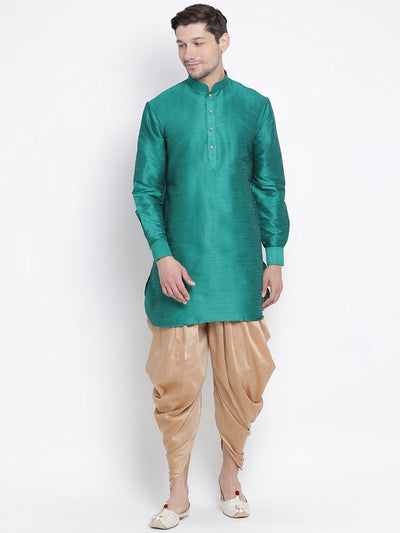 Men's Green Silk Blend Pathani Kurta and Dhoti Set
