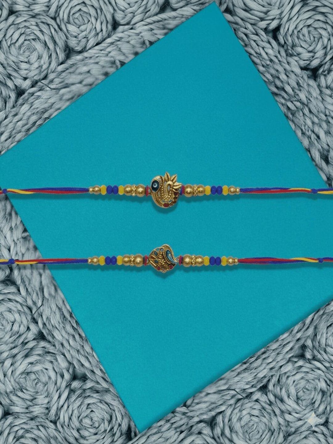 Anouk Set Of 2 Peacock Design Thread Rakhi With Roli Chawal Chandan Mishri