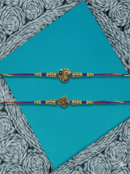 Anouk Set Of 2 Peacock Design Thread Rakhi With Roli Chawal Chandan Mishri