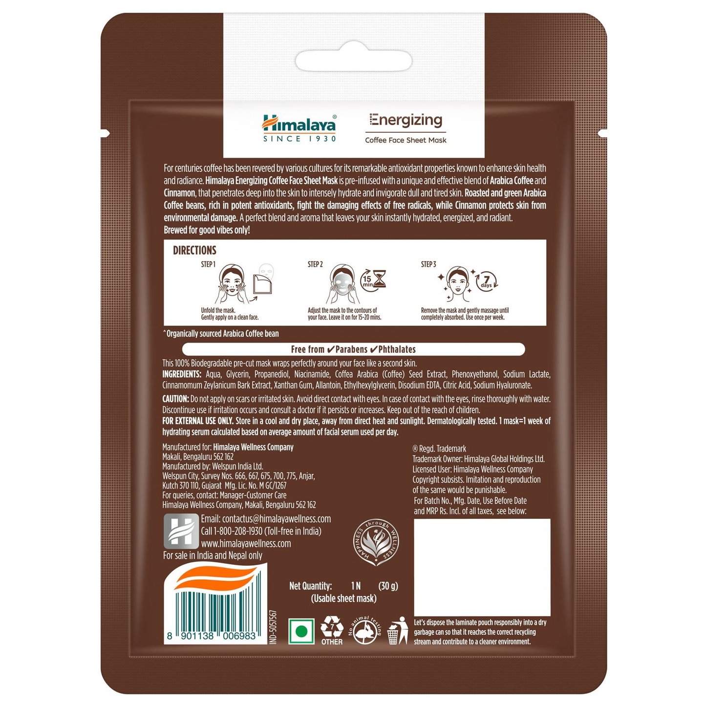 Himalaya Herbals Energizing Coffee Sheet Mask - Distacart
