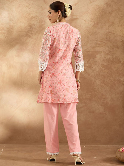 Indyancart IE Embroidered Pure Cotton Tunic & Trouser Co-Ords