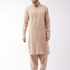 Men's Chiku Cotton Blend Pathani Kurta and Patiala Set