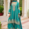 Indyancart IE Women Ethnic Motifs Embroidered Regular Thread Work Kurta with Sharara & With Dupatta