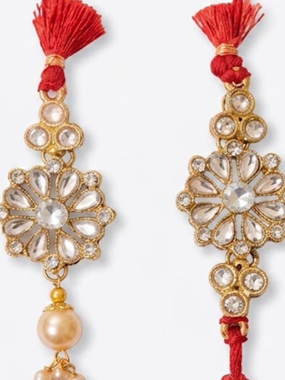 Anouk Set Of 2 Red Kundan Studded Floral Design Bhaiya Bhabhi Rakhi With Roli Chawal