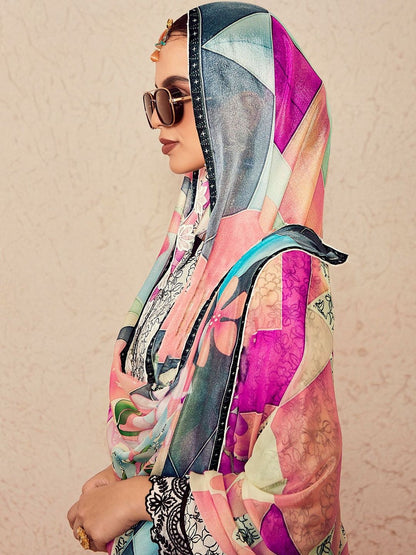 Women Floral Printed Regular Thread Work Kurta with Trousers & With Dupatta