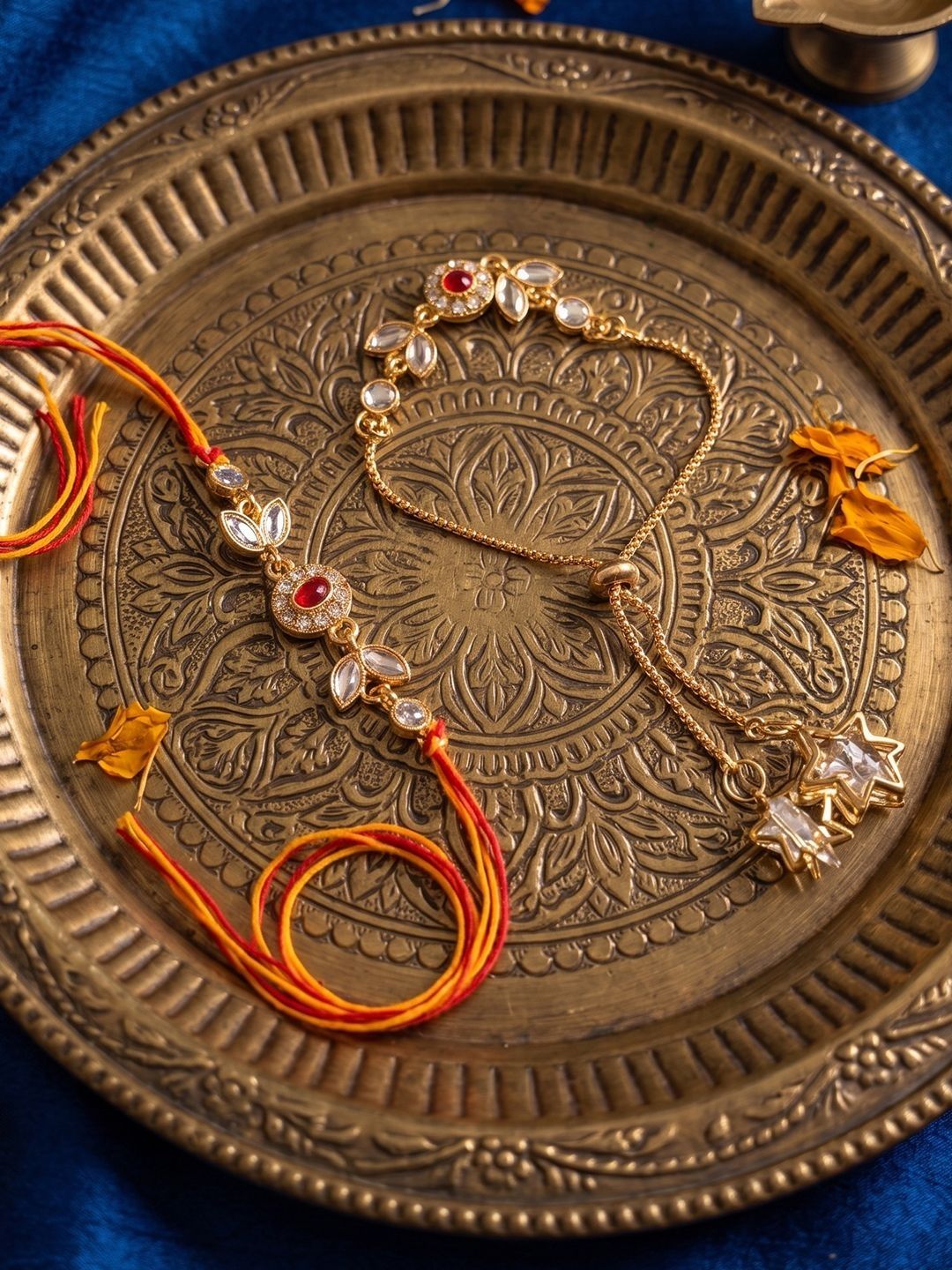 Anouk Set Of 2 Kundan Studded Gold Toned Bhaiya Bhabhi Rakhi