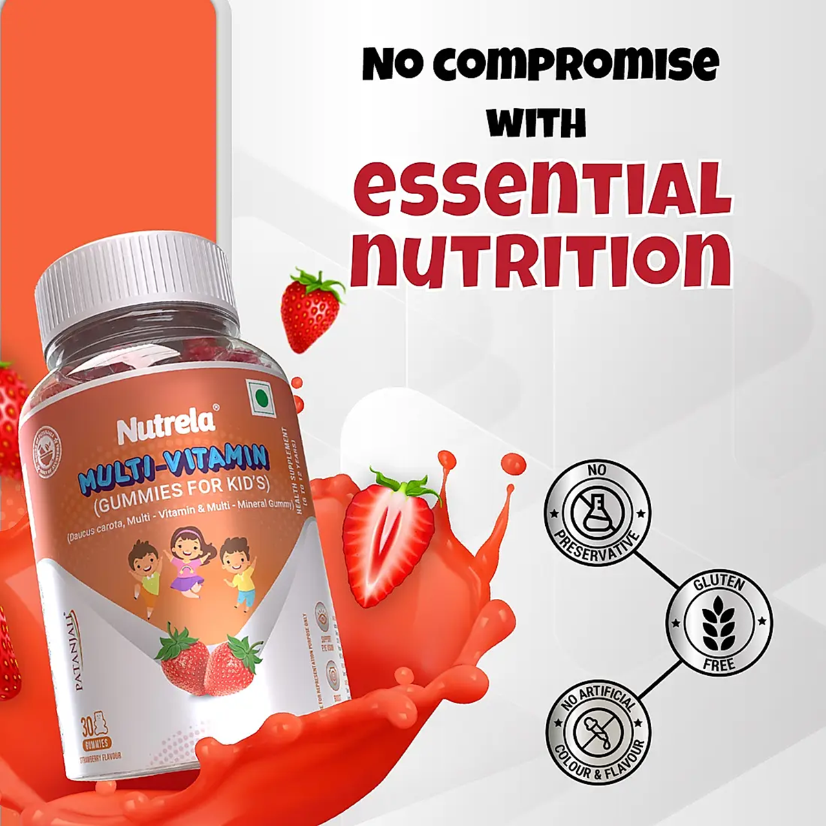 Patanjali Nutrela Multi- Vitamin Kids Gummies- Straberry Flavour