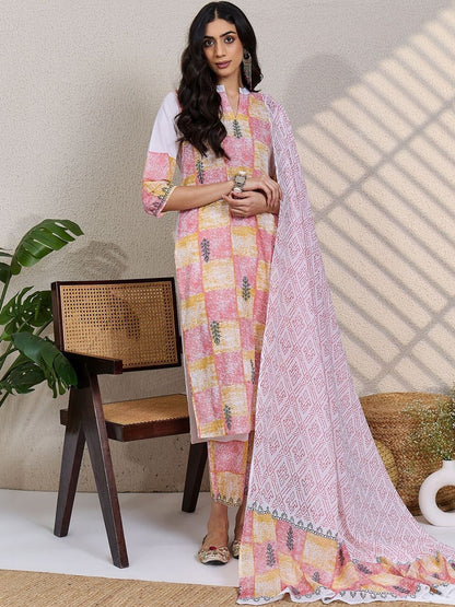 Women Printed Regular Pure Cotton Kurta with Trousers & With Dupatta