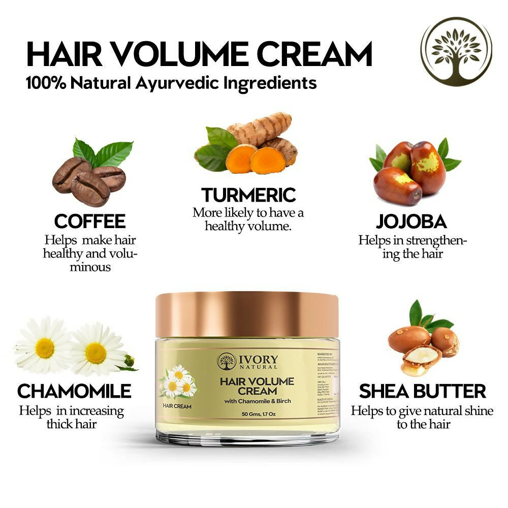 Ivory Natural Hair Volume Cream in a jar, showing thick, creamy texture and natural ingredients for fuller, thicker hair.