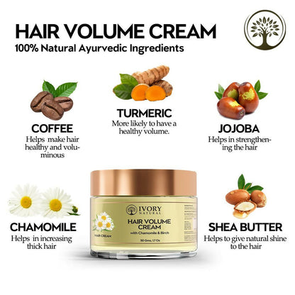 Ivory Natural Hair Volume Cream in a jar, showing thick, creamy texture and natural ingredients for fuller, thicker hair.