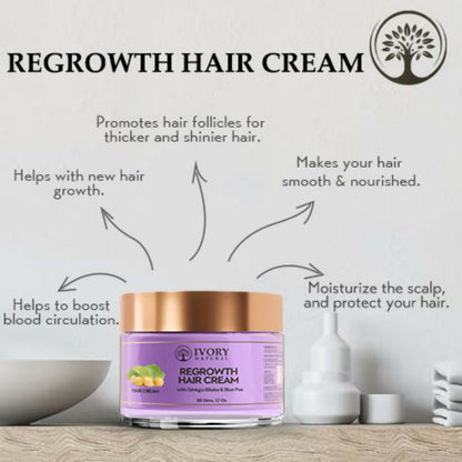 Ivory Natural hair growth cream in a jar, showing a smooth, creamy texture for stronger, healthier hair.