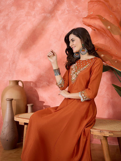Indyancart SN Women's Ethnic Motifs Embroidered Zari Straight Kurta With Trousers & Dupatta